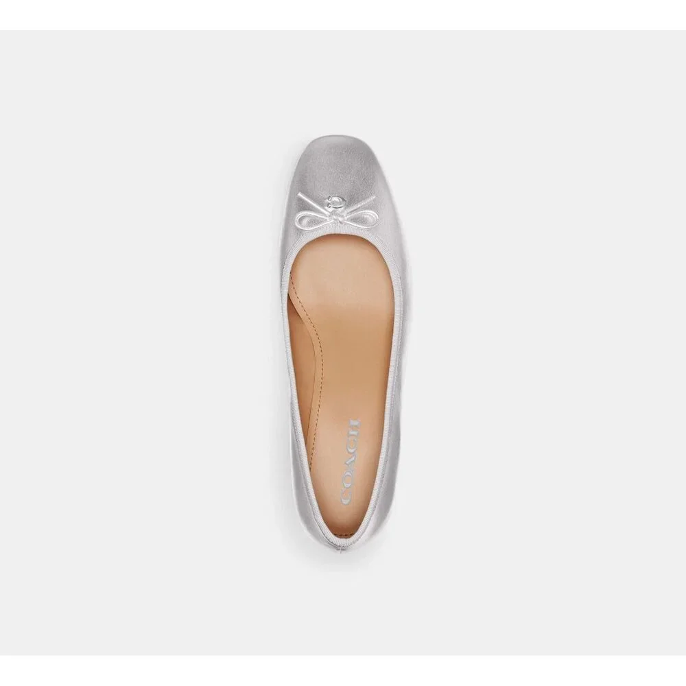 Coach Ava Ballet Pump Women Size 10 Silver Metallic Leather Walkable Block Heel - Picture 3 of 5